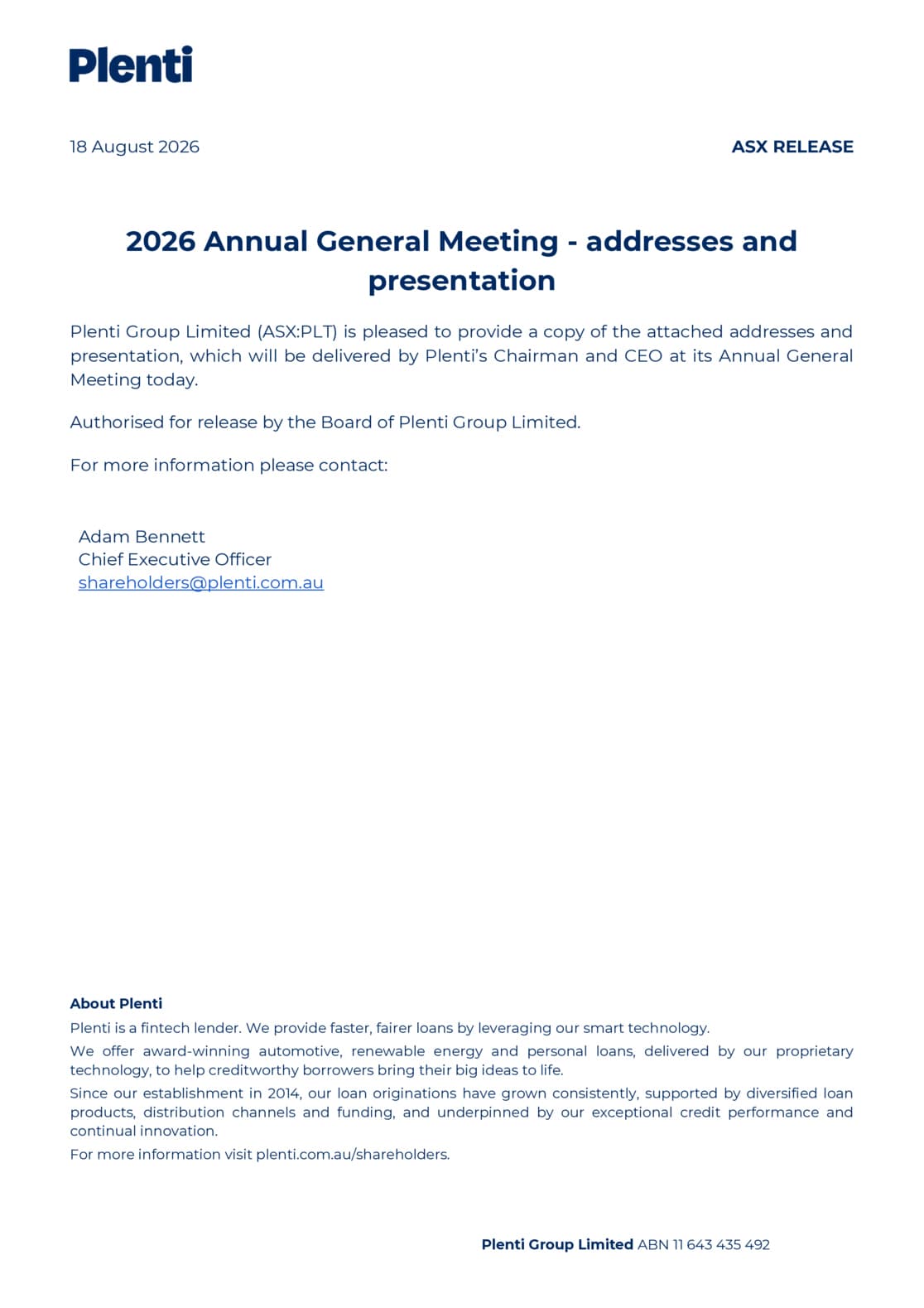 AGM addresses and presentation